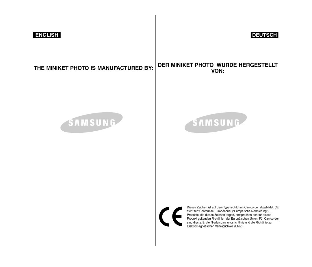 Samsung VP-MM11S/AND, VP-MM11S/XEF, VP-MM11S/XET, VP-MM12S/XET, VP-MM12BL/XET, VP-MM11S/CHN, VP-MM11S/MEA manual English Deutsch 