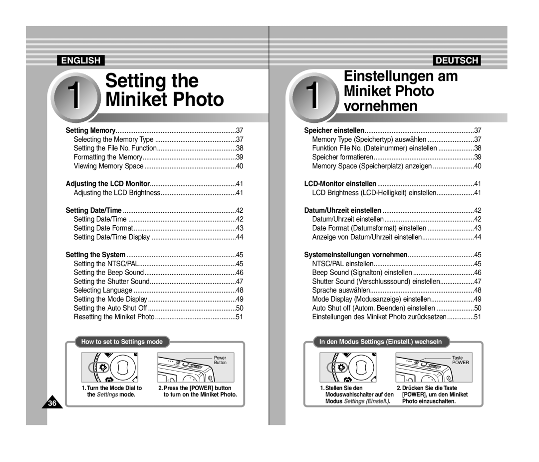 Samsung VP-MM11S/XEF, VP-MM11S/XET, VP-MM12S/XET, VP-MM12BL/XET, VP-MM11S/AND, VP-MM11S/CHN, VP-MM11S/MEA Setting Miniket Photo 