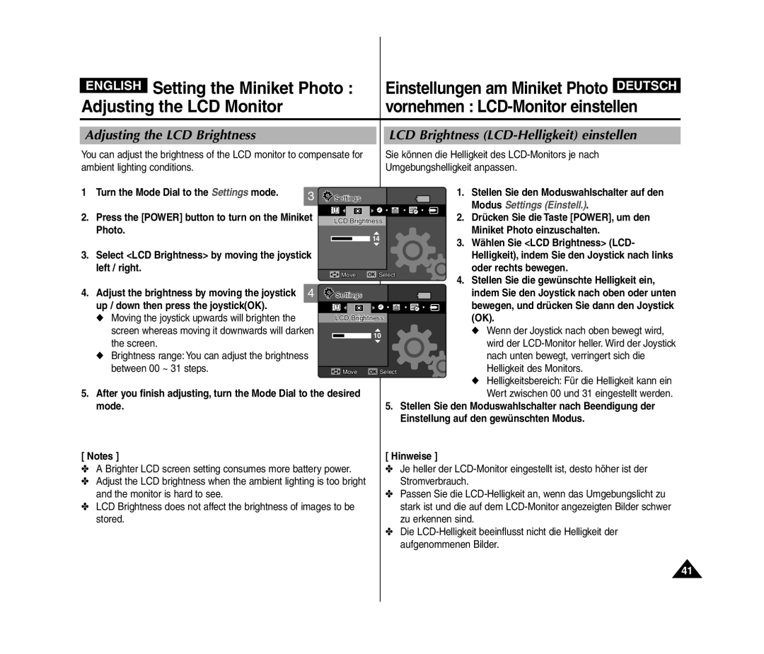 Samsung VP-MM11S/CHN, VP-MM11S/XEF, VP-MM11S/XET, VP-MM12S/XET manual Setting the Miniket Photo, Adjusting the LCD Monitor 