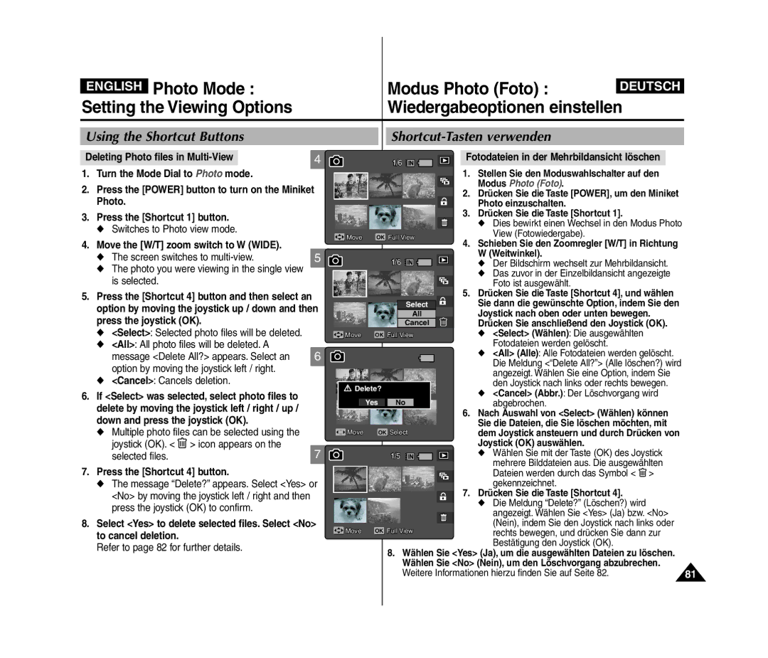 Samsung VP-MM11S/XEF, VP-MM11S/XET manual Move the W/T zoom switch to W Wide, Cancel Cancels deletion, Selected files 