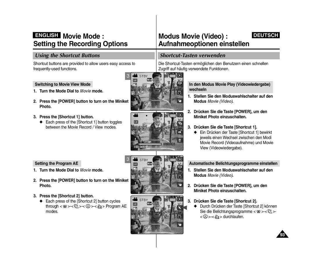 Samsung VP-MM12BL/XET, VP-MM11S/XEF, VP-MM11S/XET, VP-MM12S/XET, VP-MM11S/AND manual Turn the Mode Dial to Movie mode Wechseln 