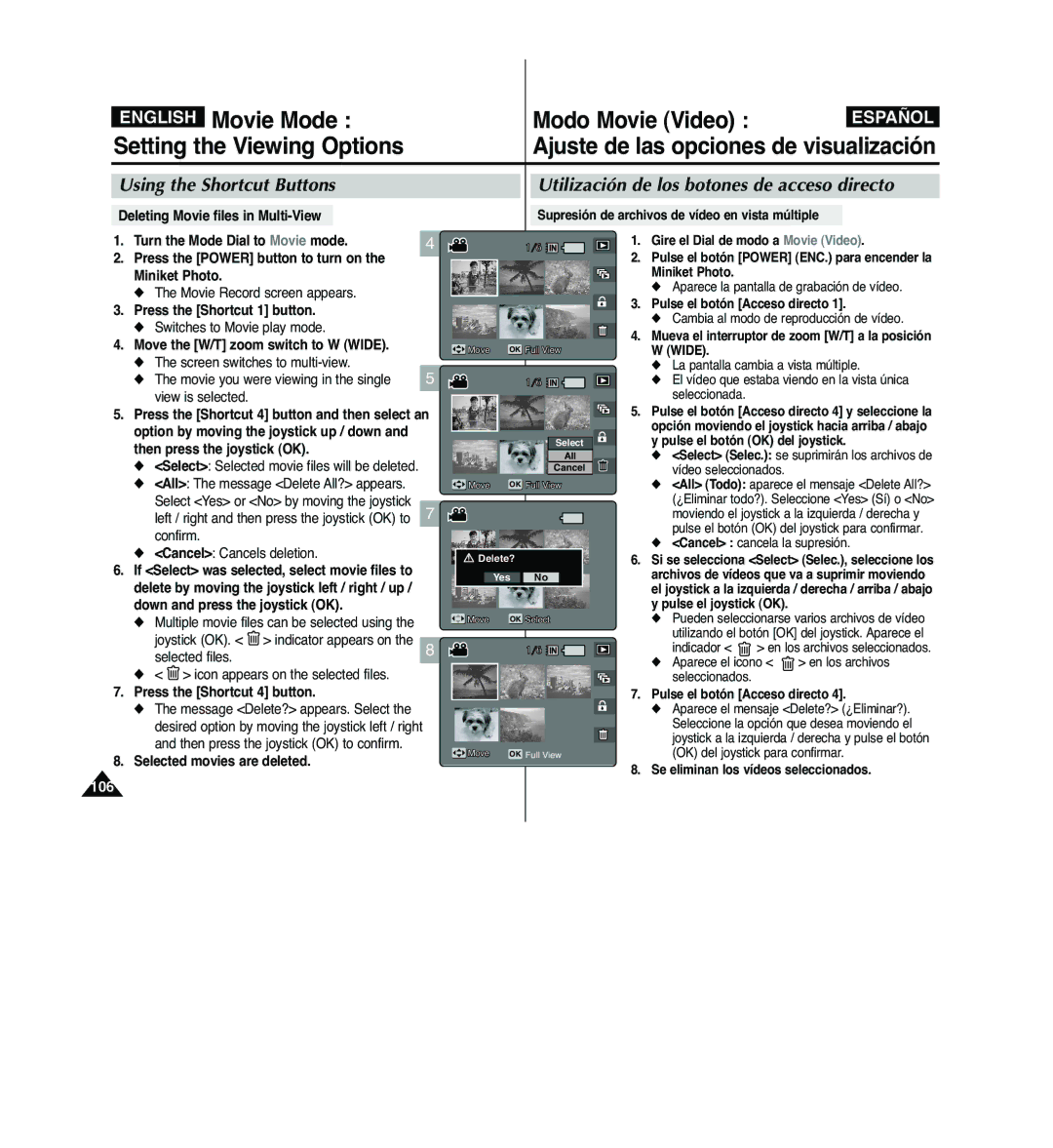 Samsung VP-MM12S/XEV manual Deleting Movie files in Multi-View, Multiple movie files can be selected using Joystick OK 