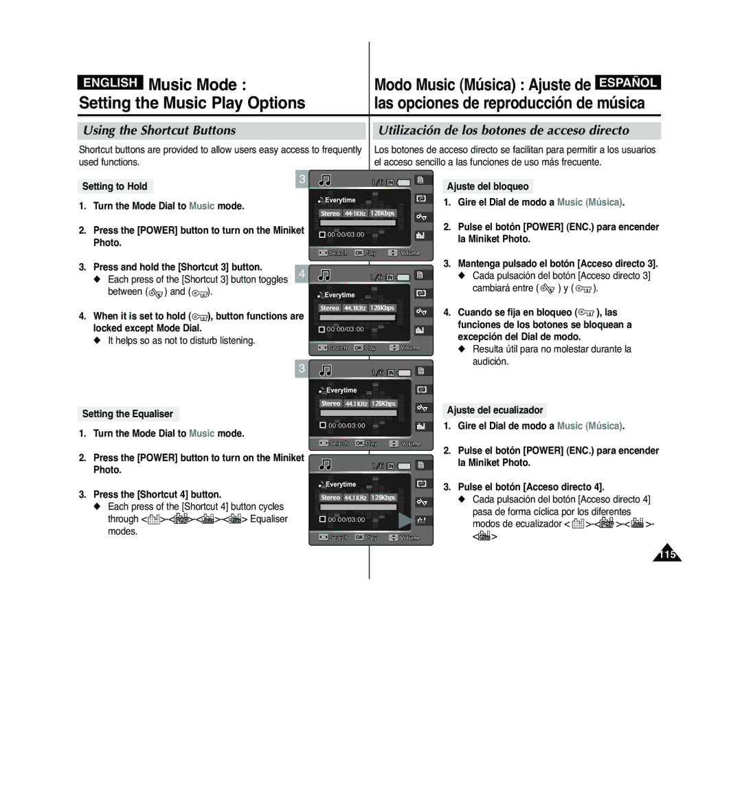 Samsung VP-MM12S/XEV, VP-MM11S/XEF manual Modo Music Música Ajuste de, Between, It helps so as not to disturb listening 