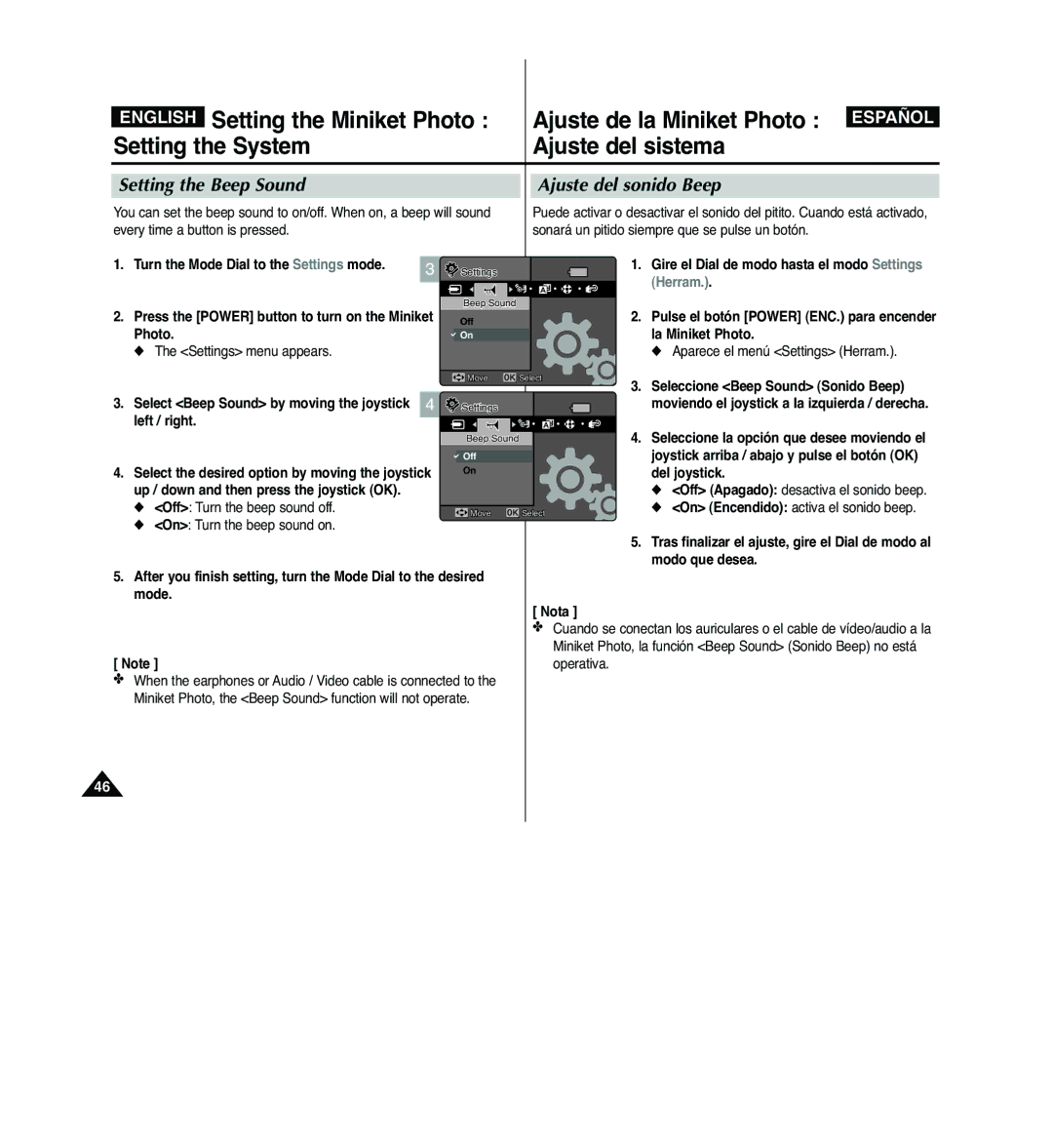 Samsung VP-MM12S/XET Setting the Beep Sound, Ajuste del sonido Beep, Seleccione Beep Sound Sonido Beep, Modo que desea 