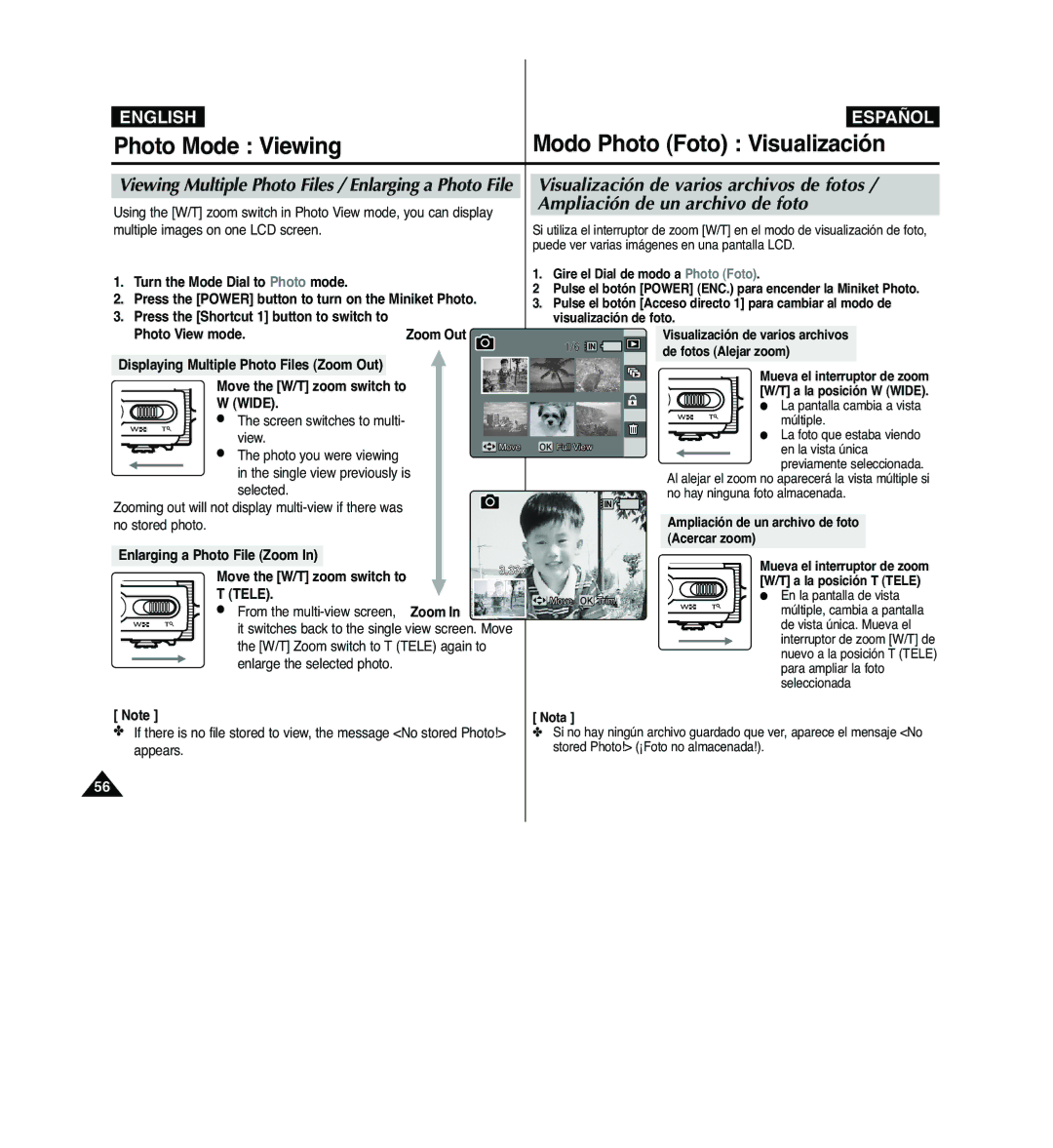 Samsung VP-MM12BL/XET, VP-MM11S/XEF, VP-MM11S/XET, VP-MM12S/XET manual Photo Mode Viewing, Modo Photo Foto Visualización 