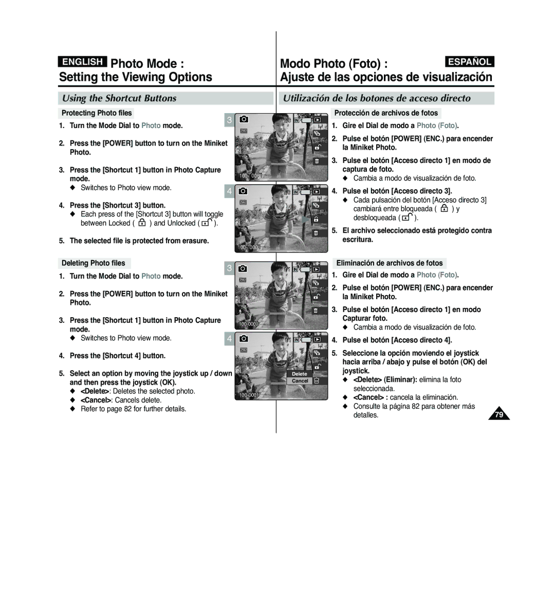 Samsung VP-MM12S/XEV manual Protecting Photo files Turn the Mode Dial to Photo mode, Between Locked Unlocked, Capturar foto 