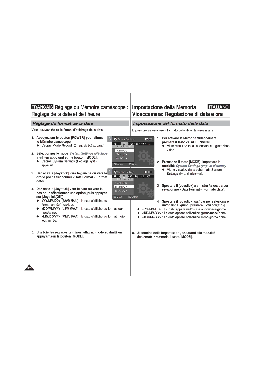 Samsung VP-MM11S/XEF, VP-MM11S/XET, VP-MM12S/XET, VP-MM12BL/XET manual Réglage de la date et de l’heure 