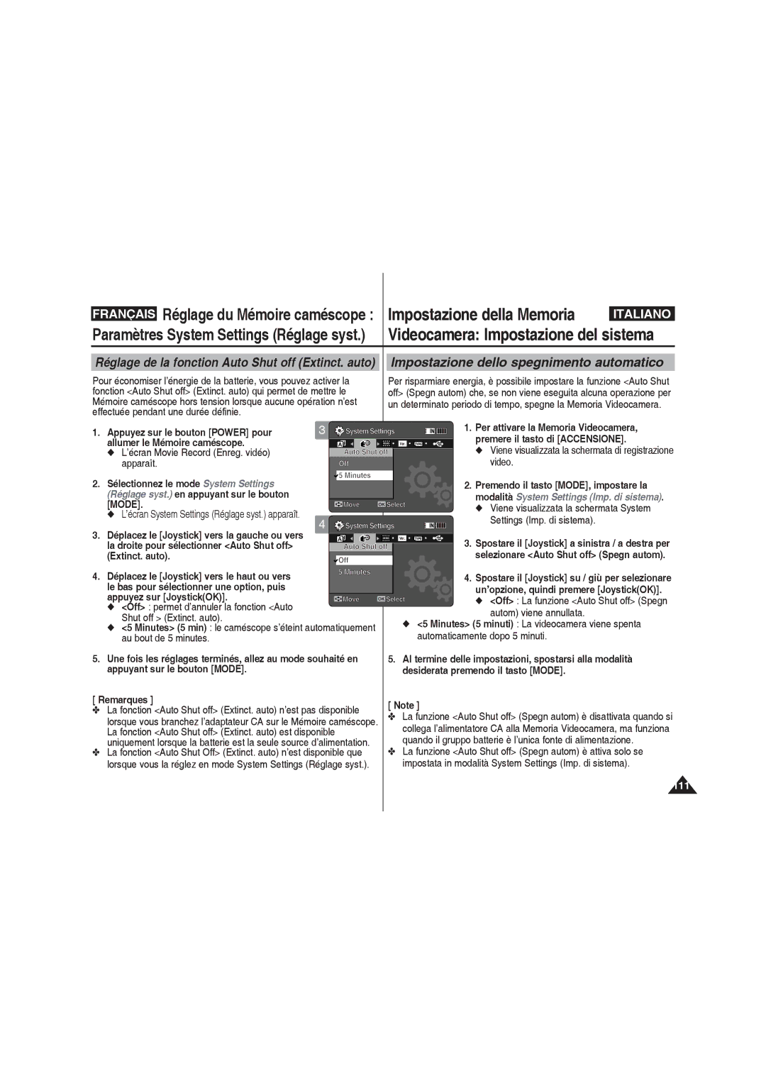 Samsung VP-MM12BL/XET, VP-MM11S/XEF, VP-MM11S/XET, VP-MM12S/XET manual Impostazione dello spegnimento automatico 