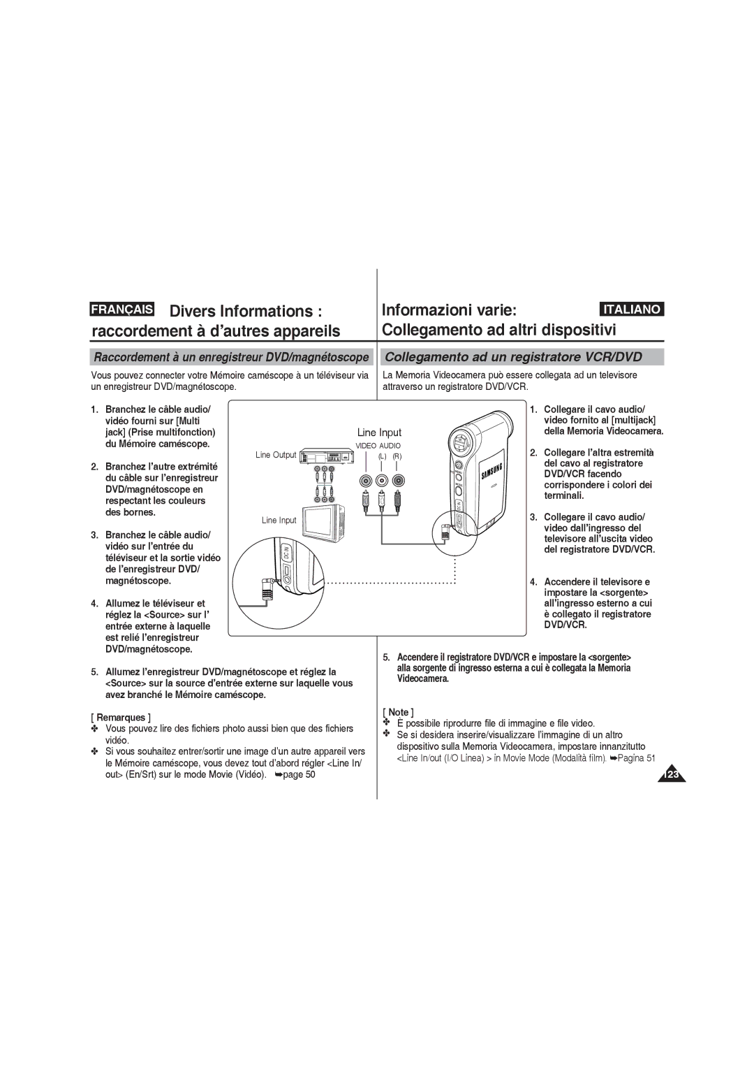 Samsung VP-MM12BL/XET, VP-MM11S/XEF, VP-MM11S/XET, VP-MM12S/XET manual Collegamento ad un registratore VCR/DVD 