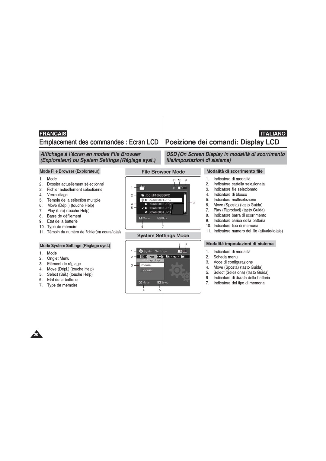 Samsung VP-MM11S/XEF, VP-MM11S/XET, VP-MM12S/XET, VP-MM12BL/XET manual File Browser Mode, System Settings Mode 