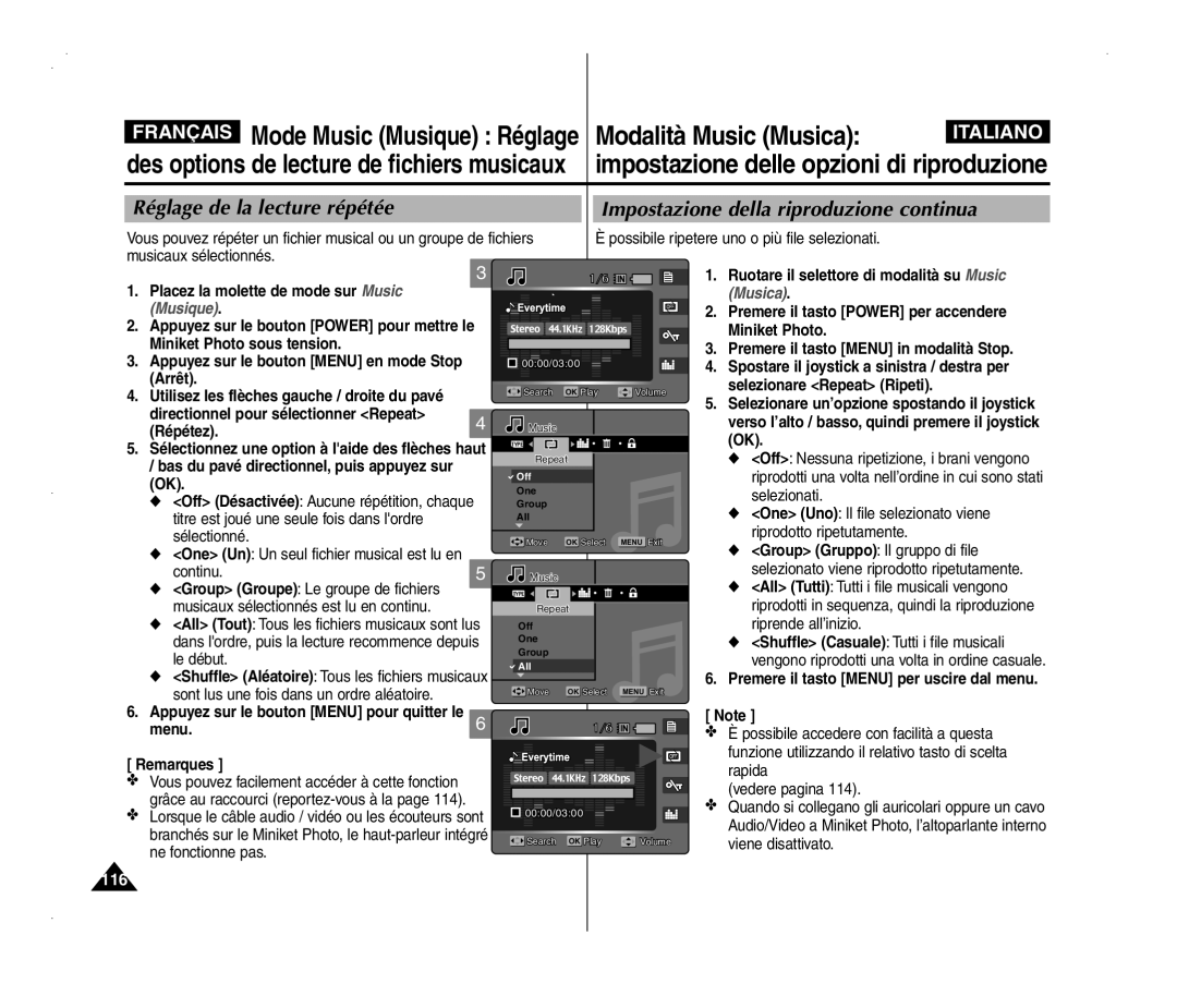 Samsung VP-MM11S/XEF, VP-MM11S/XET, VP-MM12S/XET, VP-MM12BL/XET manual Menu.6 Remarques, One Group All, Off One Group 