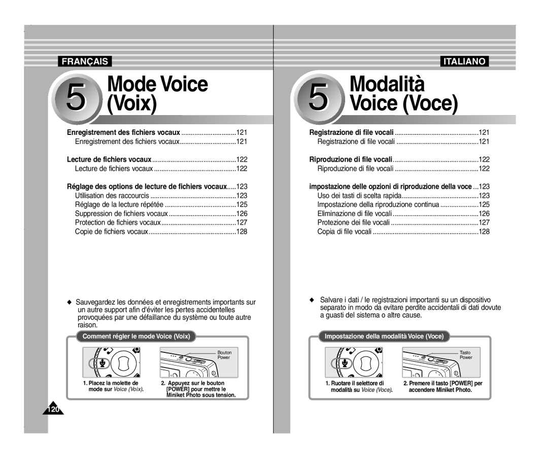 Samsung VP-MM11S/XEF manual Registrazione di file vocali, Riproduzione di file vocali, Uso dei tasti di scelta rapida 