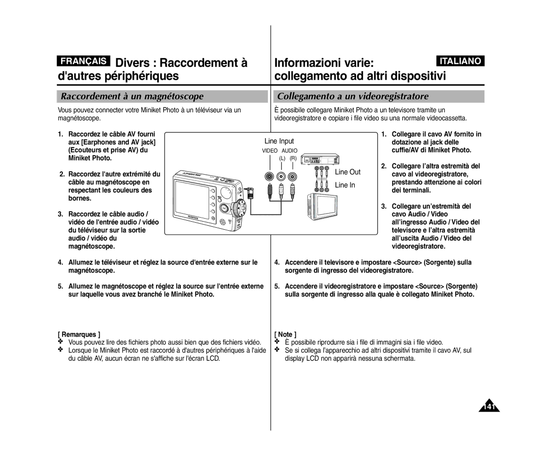 Samsung VP-MM11S/XET, VP-MM11S/XEF, VP-MM12S/XET, VP-MM12BL/XET Français Divers Raccordement à Informazioni varie, Line Out 