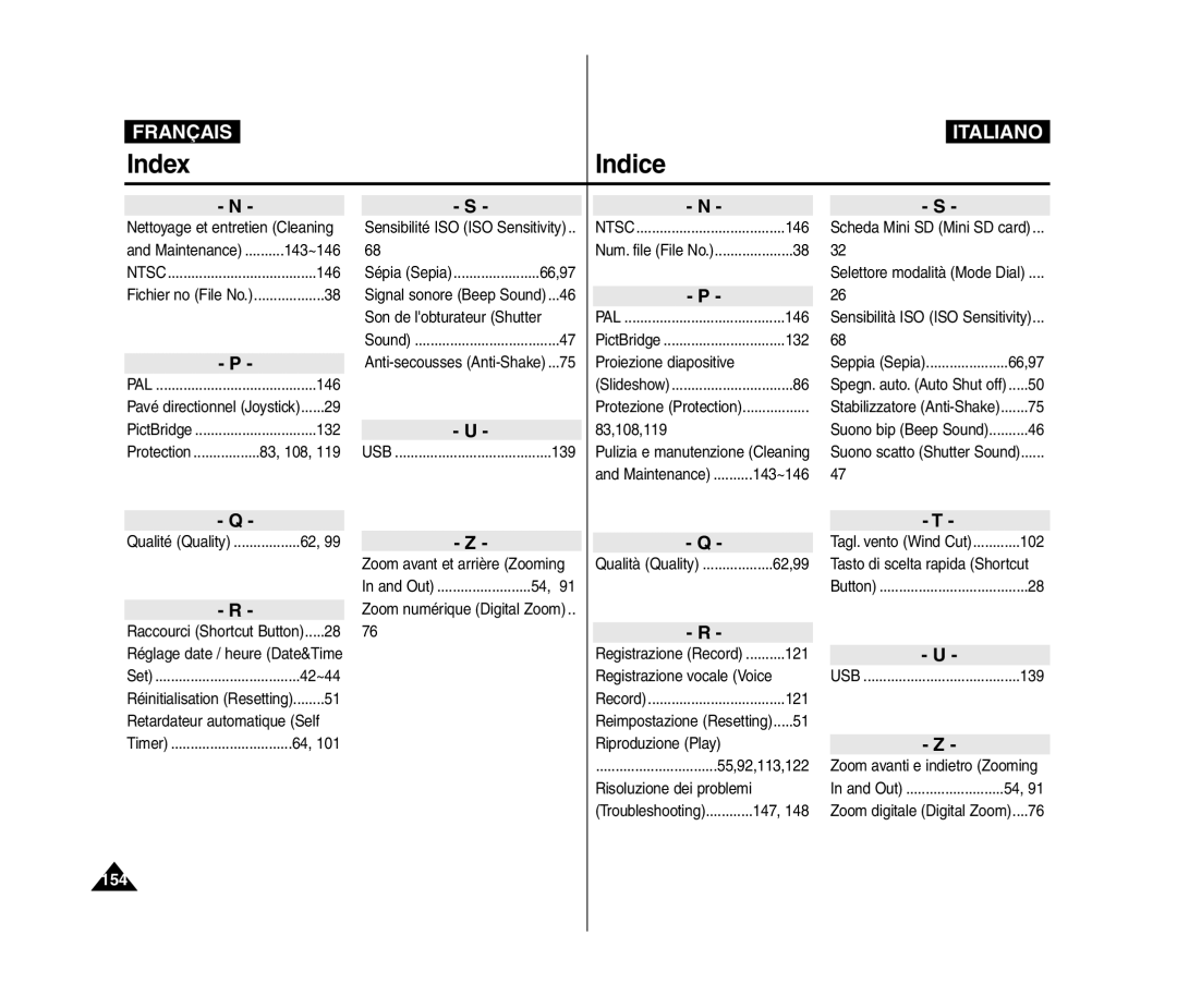 Samsung VP-MM12S/XET, VP-MM11S/XEF, VP-MM11S/XET, VP-MM12BL/XET manual Index Indice 