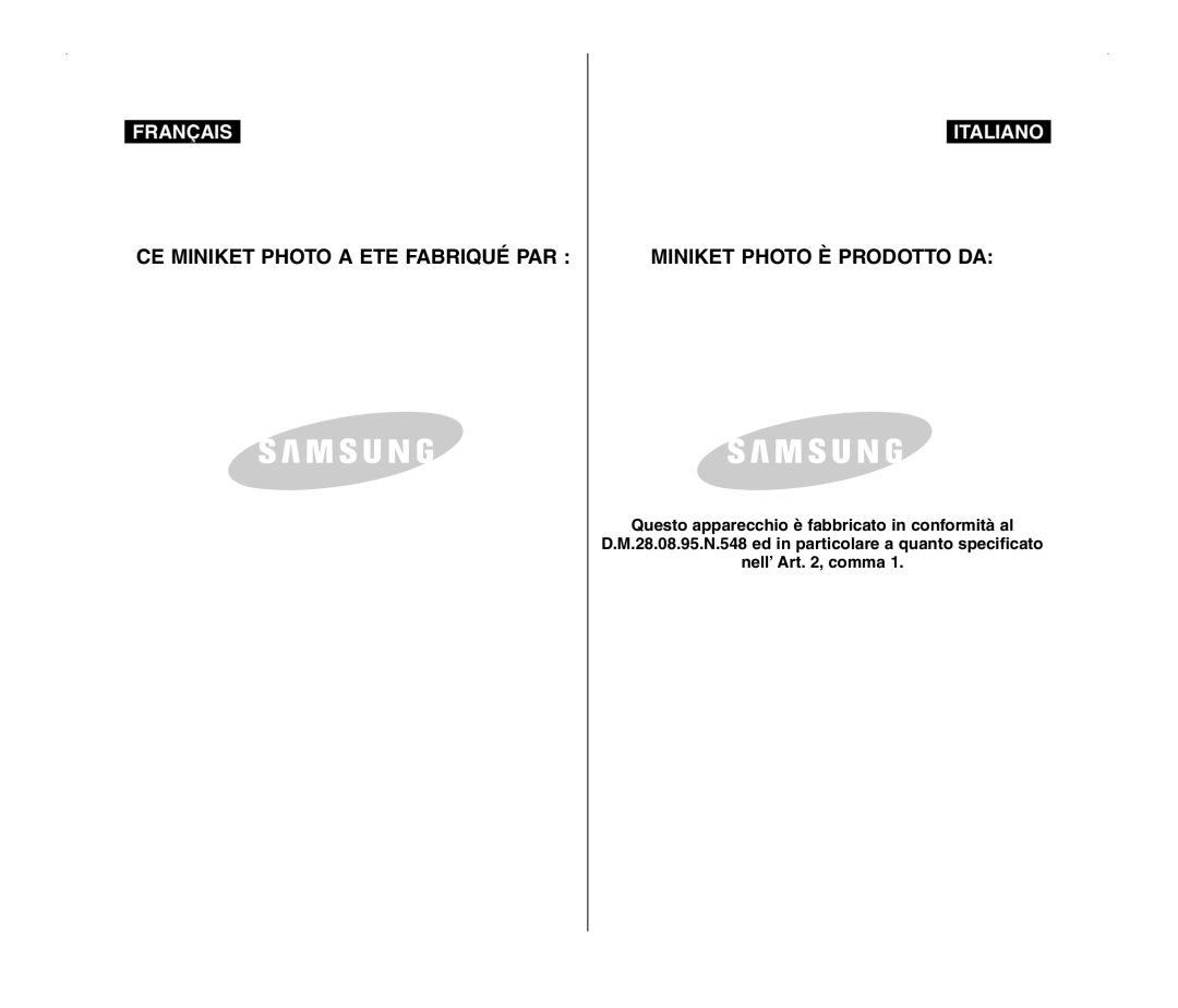 Samsung VP-MM11S/XEF, VP-MM11S/XET, VP-MM12S/XET, VP-MM12BL/XET manual Français Italiano 