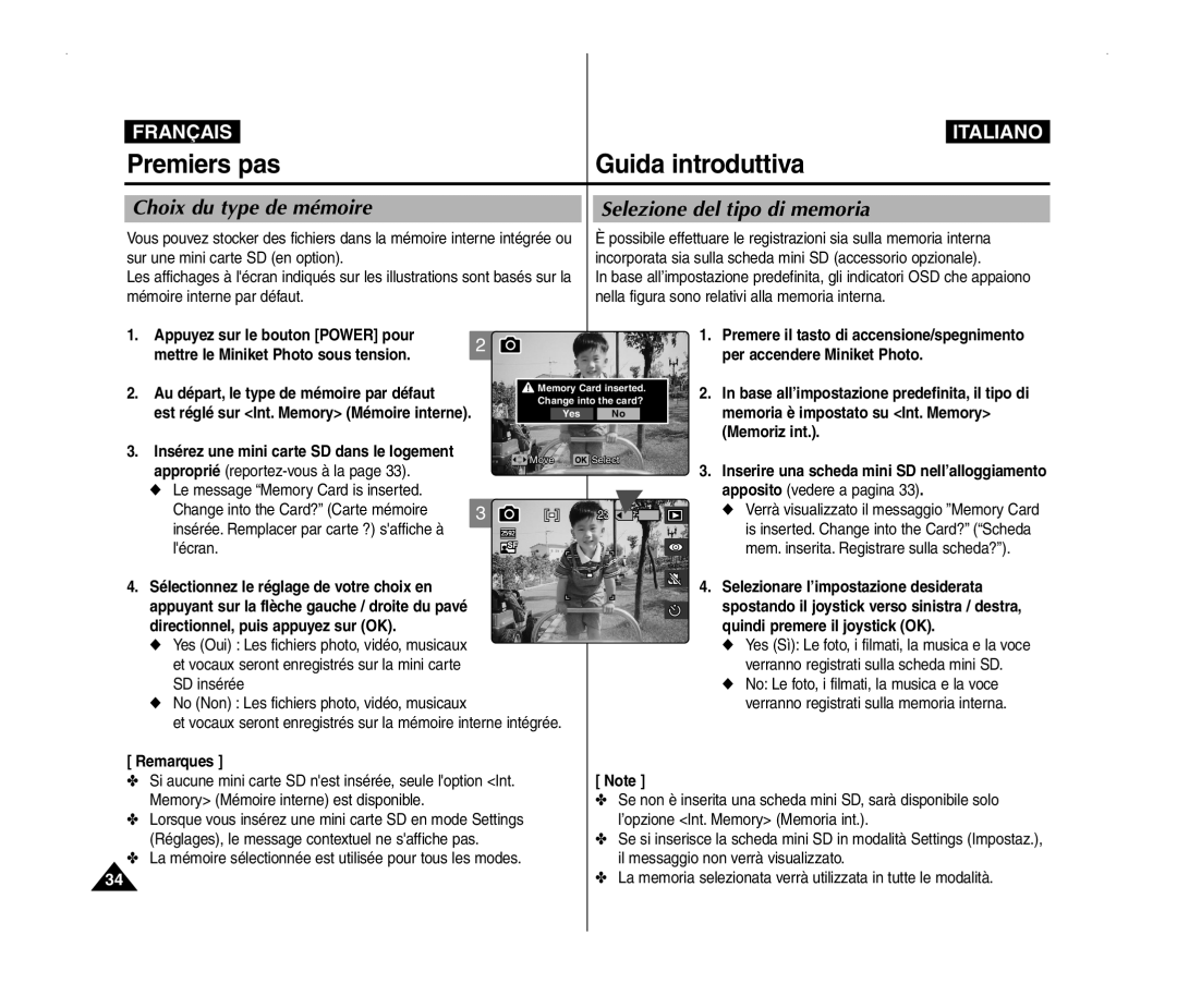 Samsung VP-MM12S/XET, VP-MM11S/XEF, VP-MM11S/XET, VP-MM12BL/XET manual Choix du type de mémoire, Selezione del tipo di memoria 