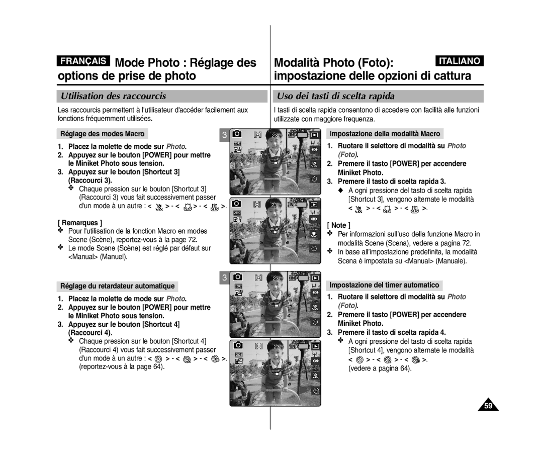 Samsung VP-MM12BL/XET Le mode Scene Scène est réglé par défaut sur Manual Manuel, Dun mode à un autre . reportez-vous à la 