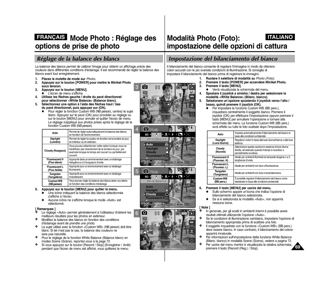 Samsung VP-MM11S/XET, VP-MM11S/XEF, VP-MM12S/XET, VP-MM12BL/XET manual Daylight, Cloudy, Fluorescent H 