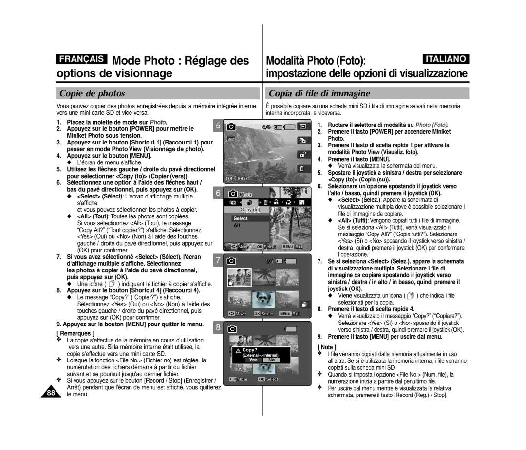 Samsung VP-MM11S/XEF, VP-MM11S/XET, VP-MM12S/XET, VP-MM12BL/XET manual Copie de photos Copia di file di immagine 