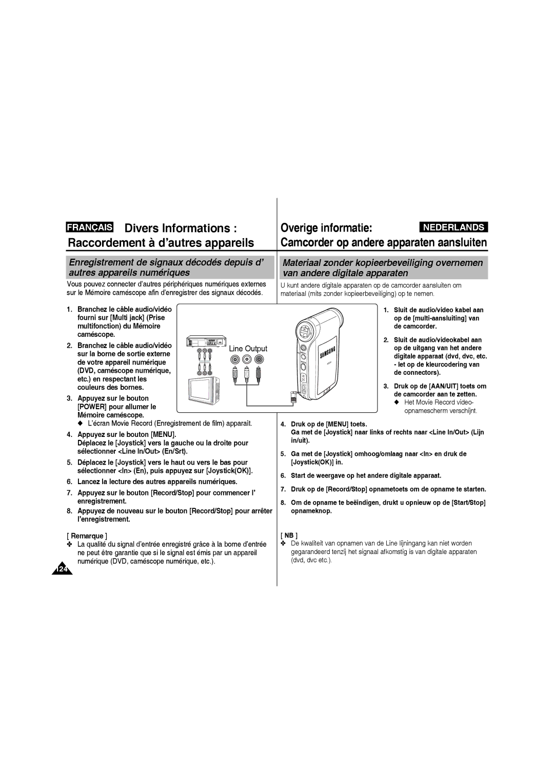 Samsung VP-MM11S/XEF manual ’écran Movie Record Enregistrement de film apparaît, Dvd, dvc etc 