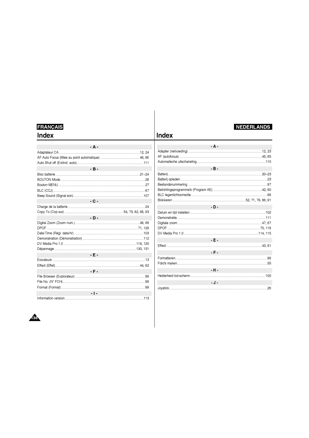 Samsung VP-MM11S/XEF manual Index 