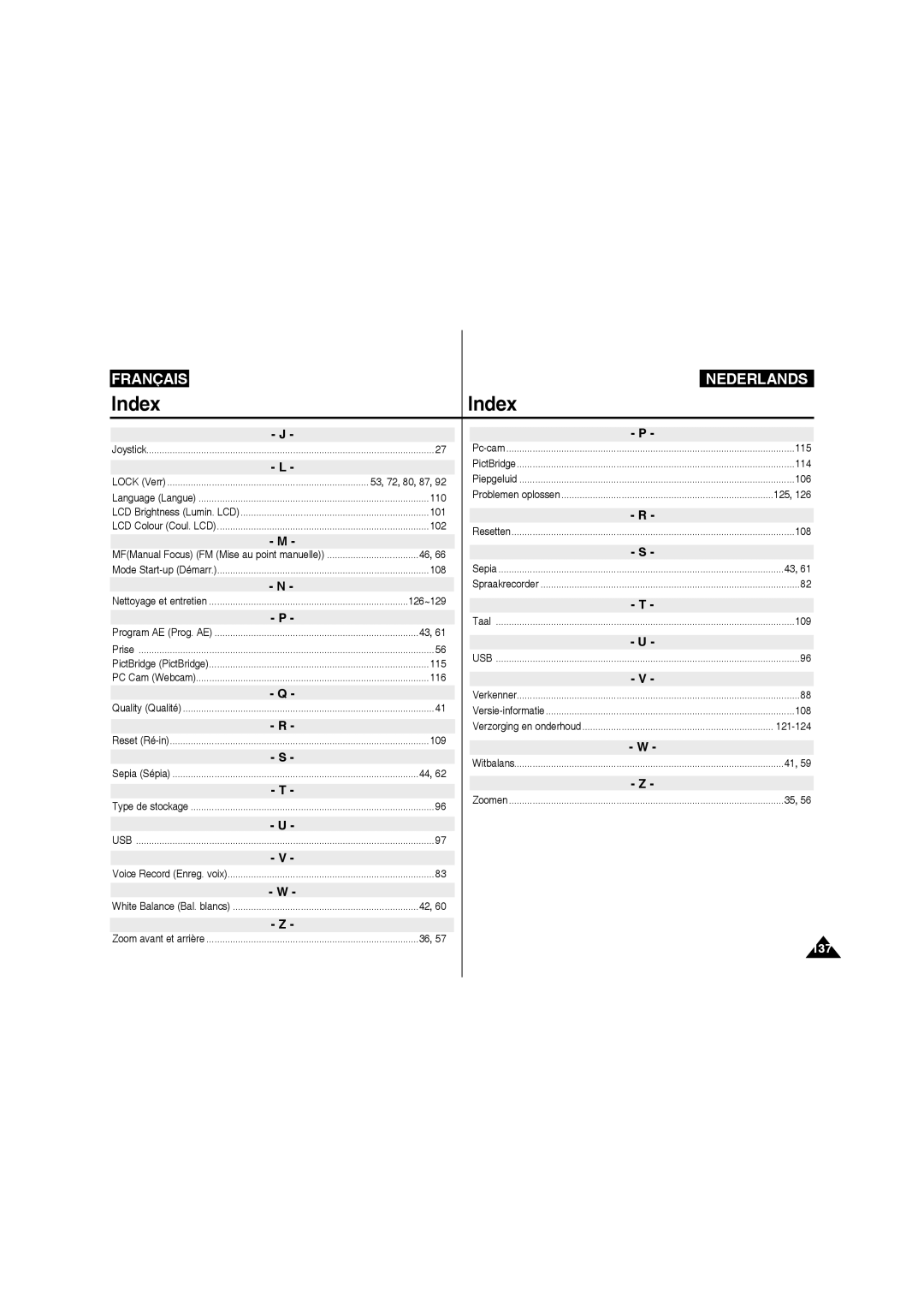 Samsung VP-MM11S/XEF manual 101, 108, 126~129, 115, 116, 109, 106, 121-124 