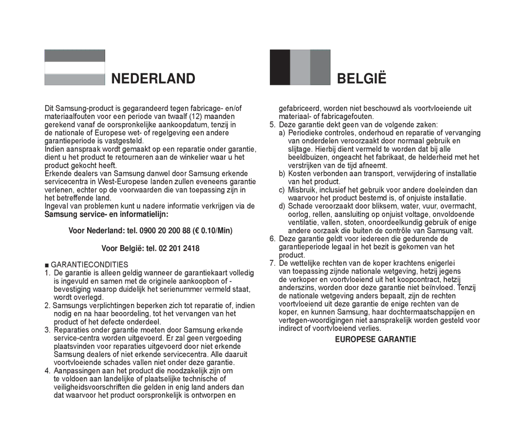 Samsung VP-MM11S/XEF manual Nederland 