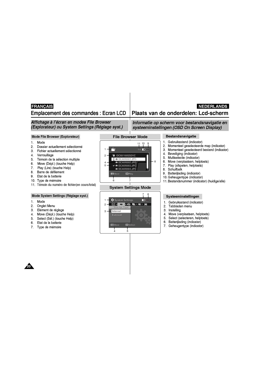 Samsung VP-MM11S/XEF manual File Browser Mode, System Settings Mode 