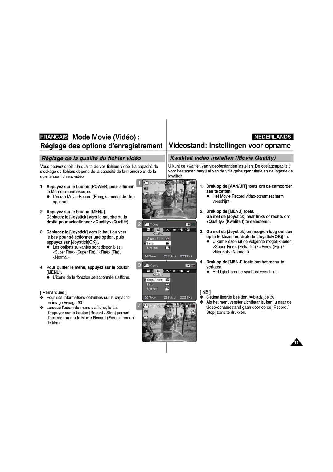 Samsung VP-MM11S/XEF manual Movie Quality Super Fine SF Fine F Normal N 