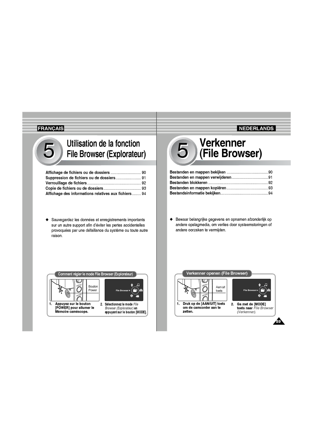 Samsung VP-MM11S/XEF manual Utilisation de la fonction, Appuyez sur le bouton, Power pour allumer le 