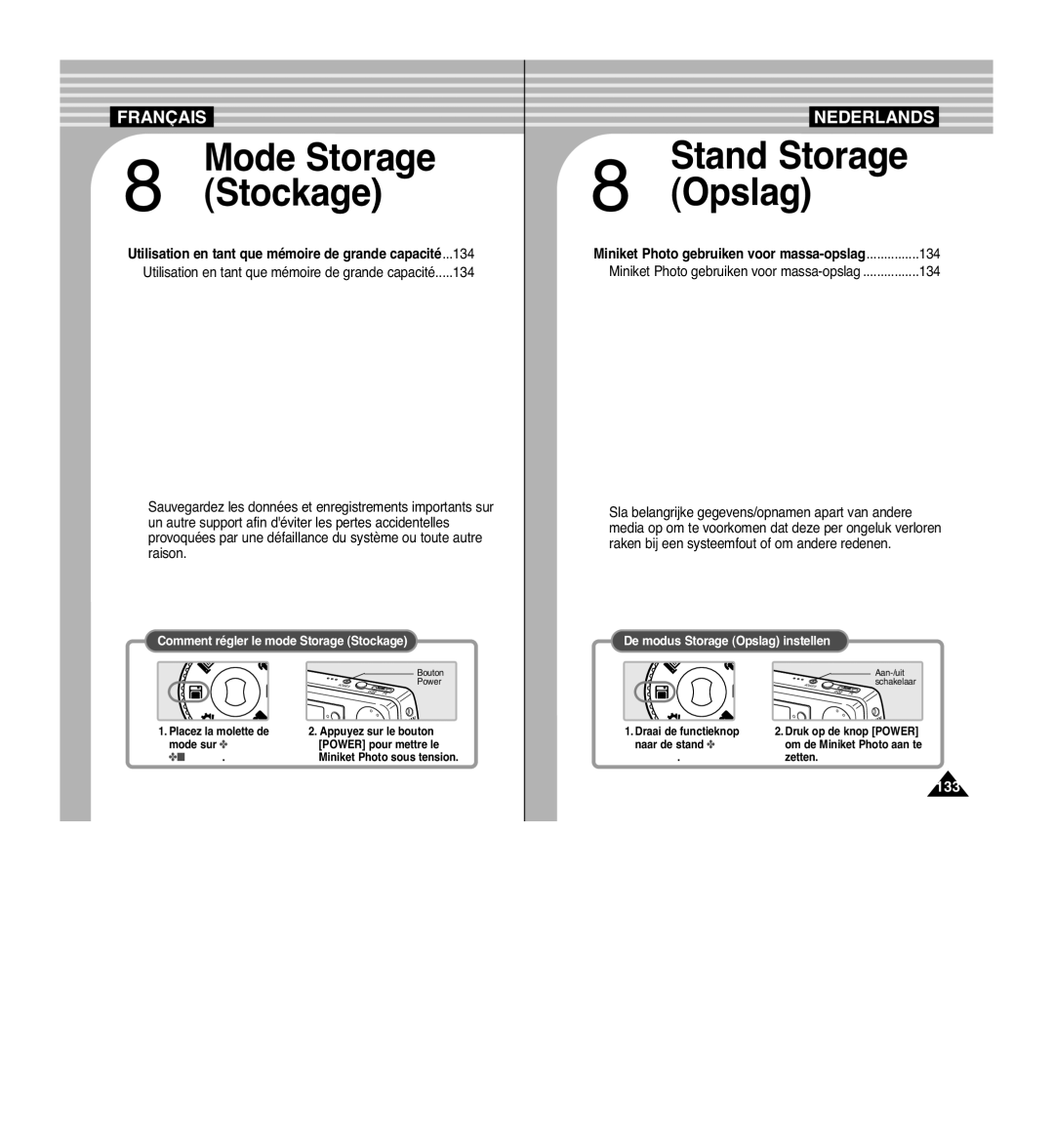 Samsung VP-MM11S/XEF Miniket Photo gebruiken voor massa-opslag, Utilisation en tant que mémoire de grande capacité...134 