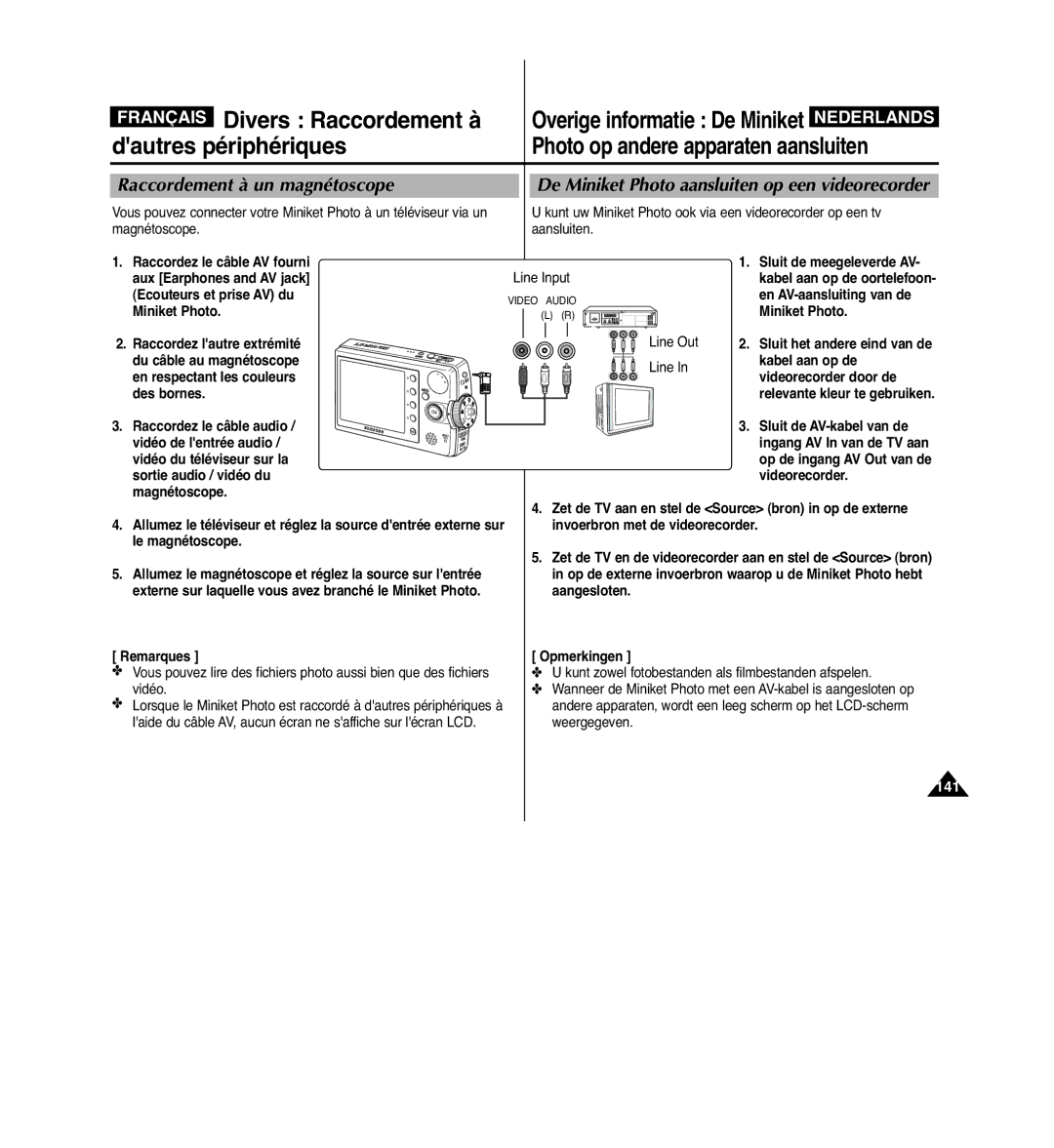 Samsung VP-MM11S/XEF manual Raccordement à un magnétoscope 