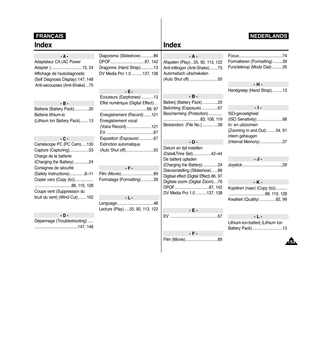 Samsung VP-MM11S/XEF manual Index 