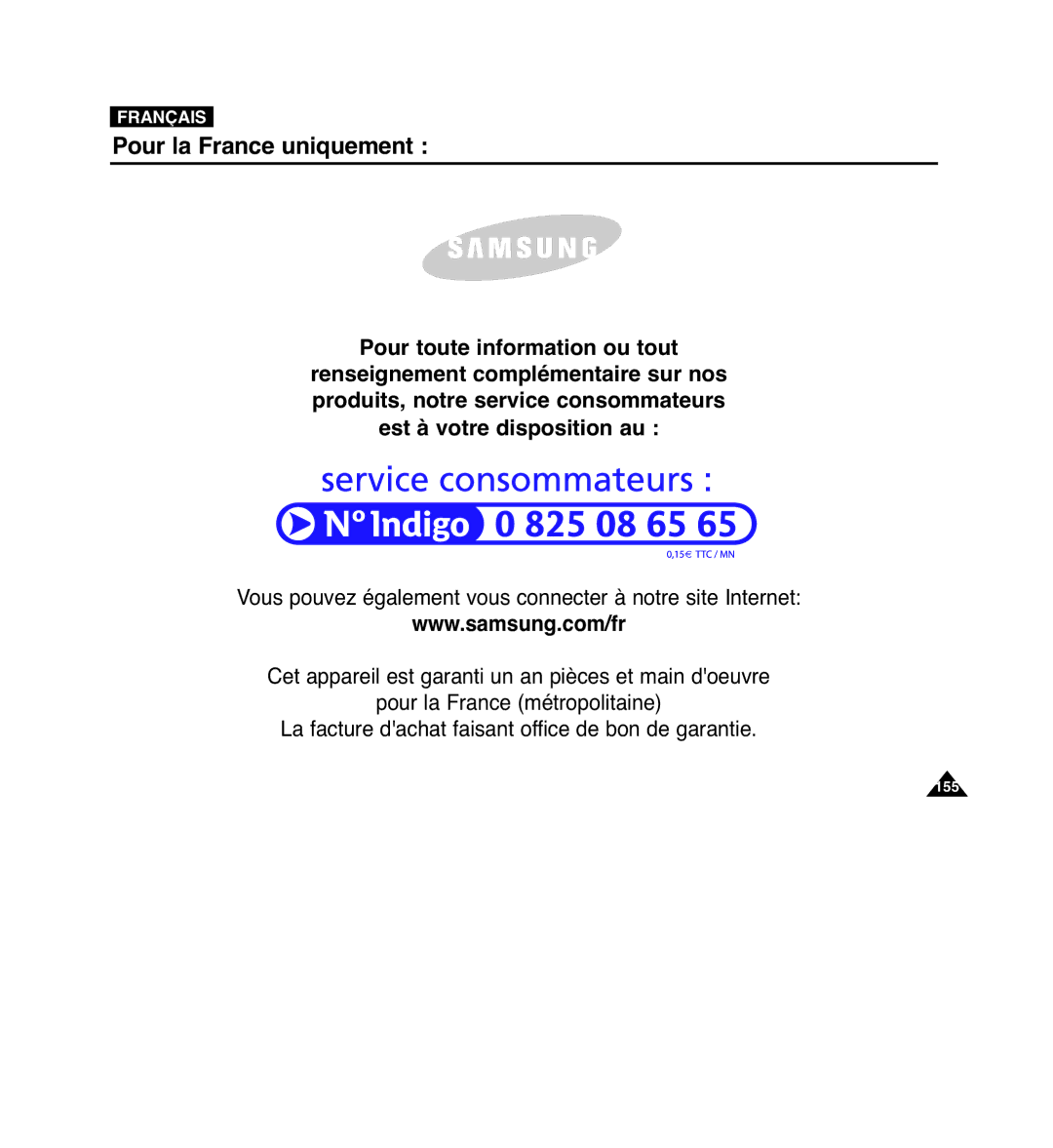 Samsung VP-MM11S/XEF manual Pour la France uniquement 