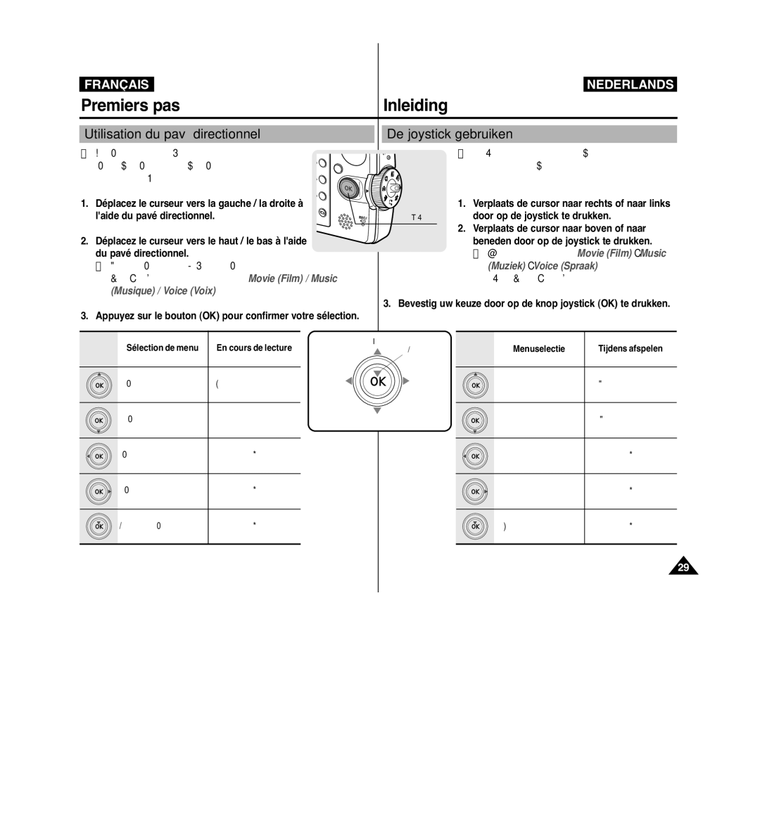 Samsung VP-MM11S/XEF manual Utilisation du pavé directionnel, De joystick gebruiken, Door op de joystick te drukken 