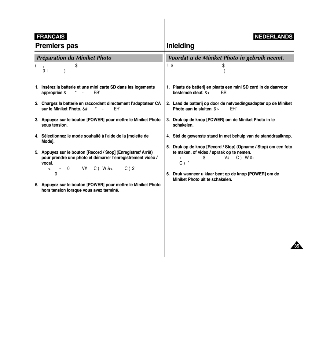 Samsung VP-MM11S/XEF manual Préparation du Miniket Photo, Voordat u de Miniket Photo in gebruik neemt 