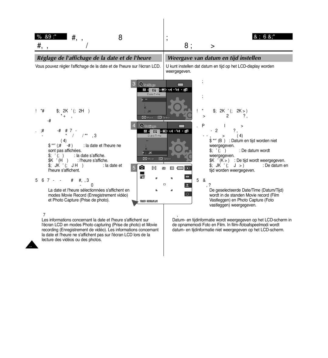 Samsung VP-MM11S/XEF manual Le Miniket Photo sous tension, Sélectionnez Date/Time Date/Heure en, Du pavé directionnel 