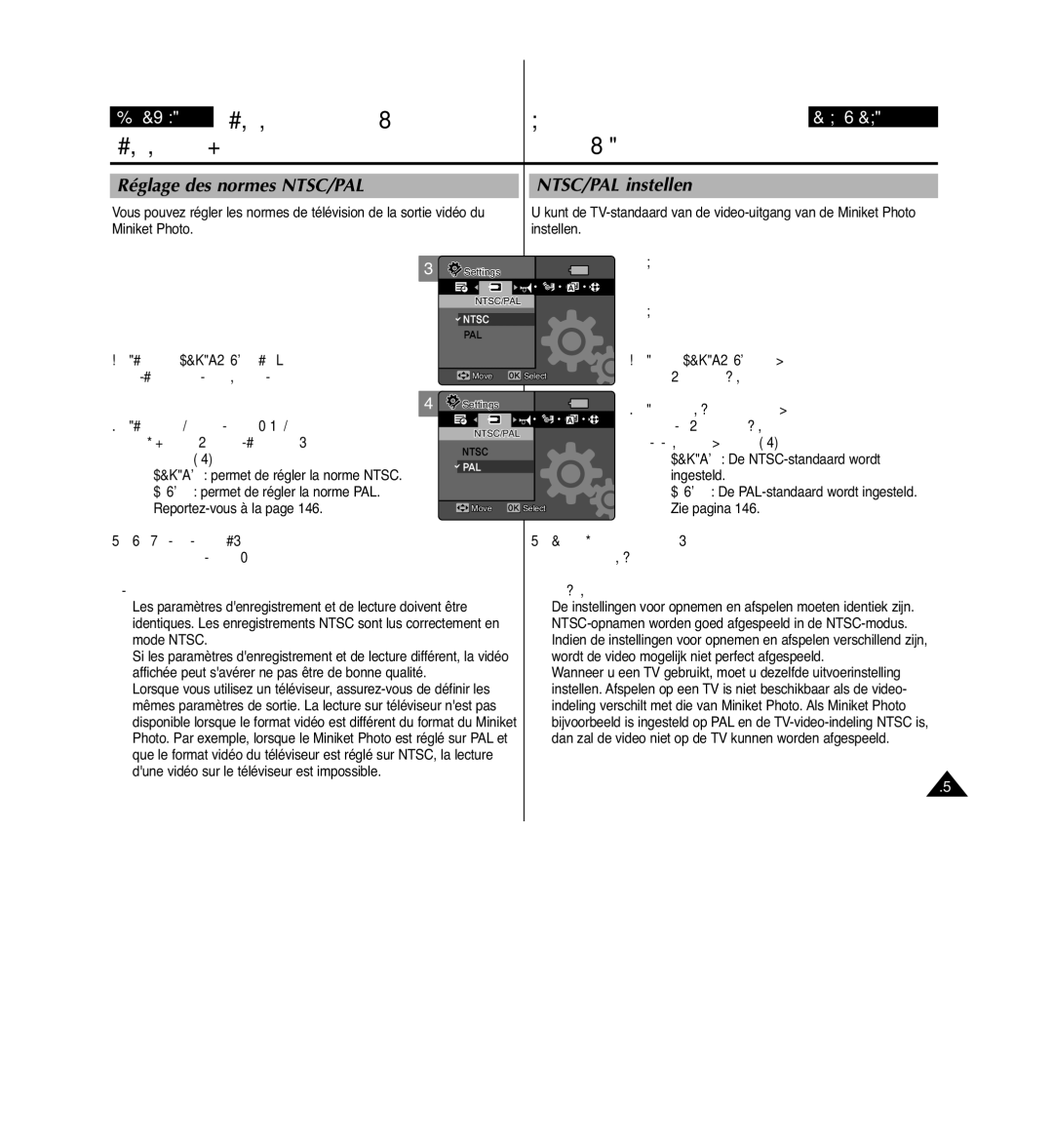 Samsung VP-MM11S/XEF manual Réglage du système Instellen Systeem instellen, Réglage des normes NTSC/PAL NTSC/PAL instellen 