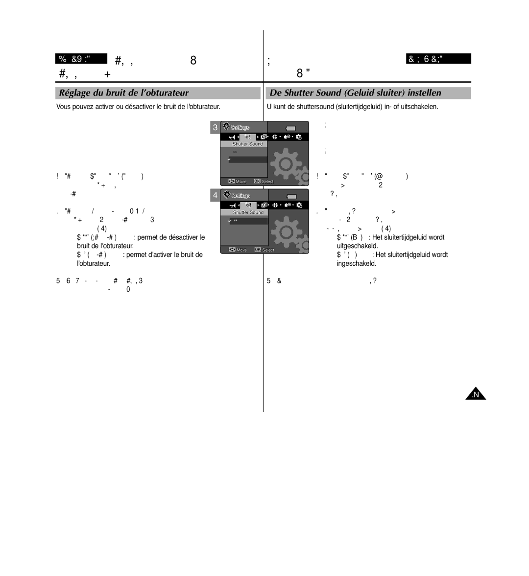 Samsung VP-MM11S/XEF manual On Activée permet dactiver le bruit de lobturateur 