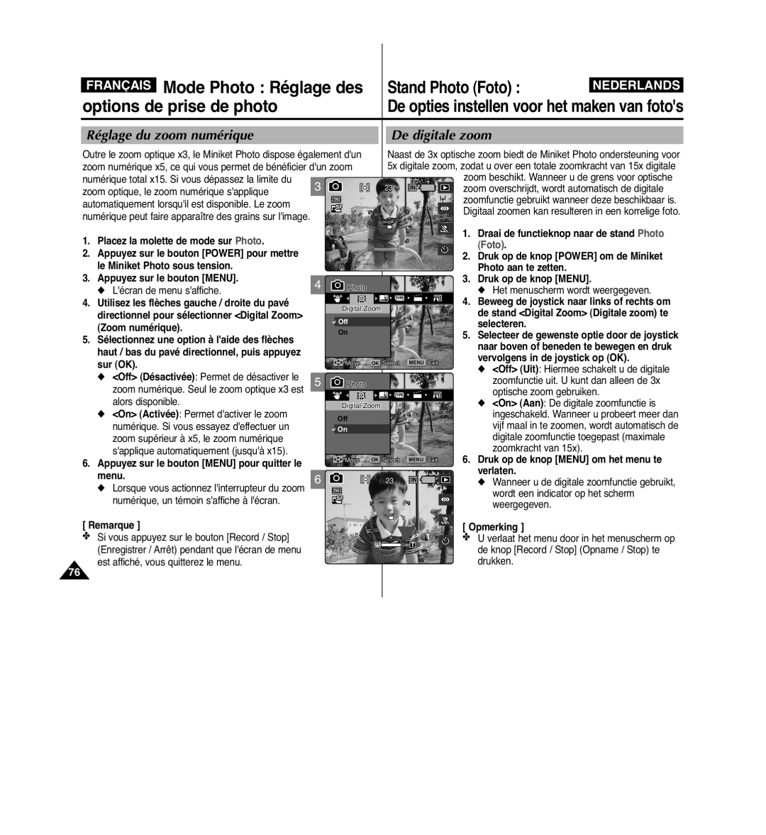 Samsung VP-MM11S/XEF manual Réglage du zoom numérique De digitale zoom 