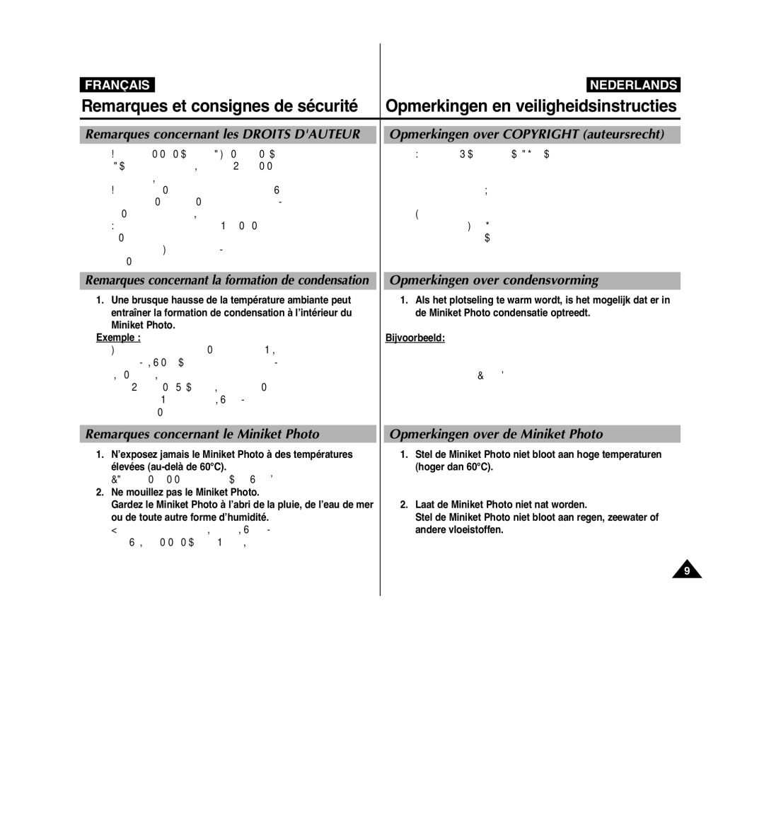 Samsung VP-MM11S/XEF manual Remarques concernant les Droits Dauteur, Opmerkingen over Copyright auteursrecht 