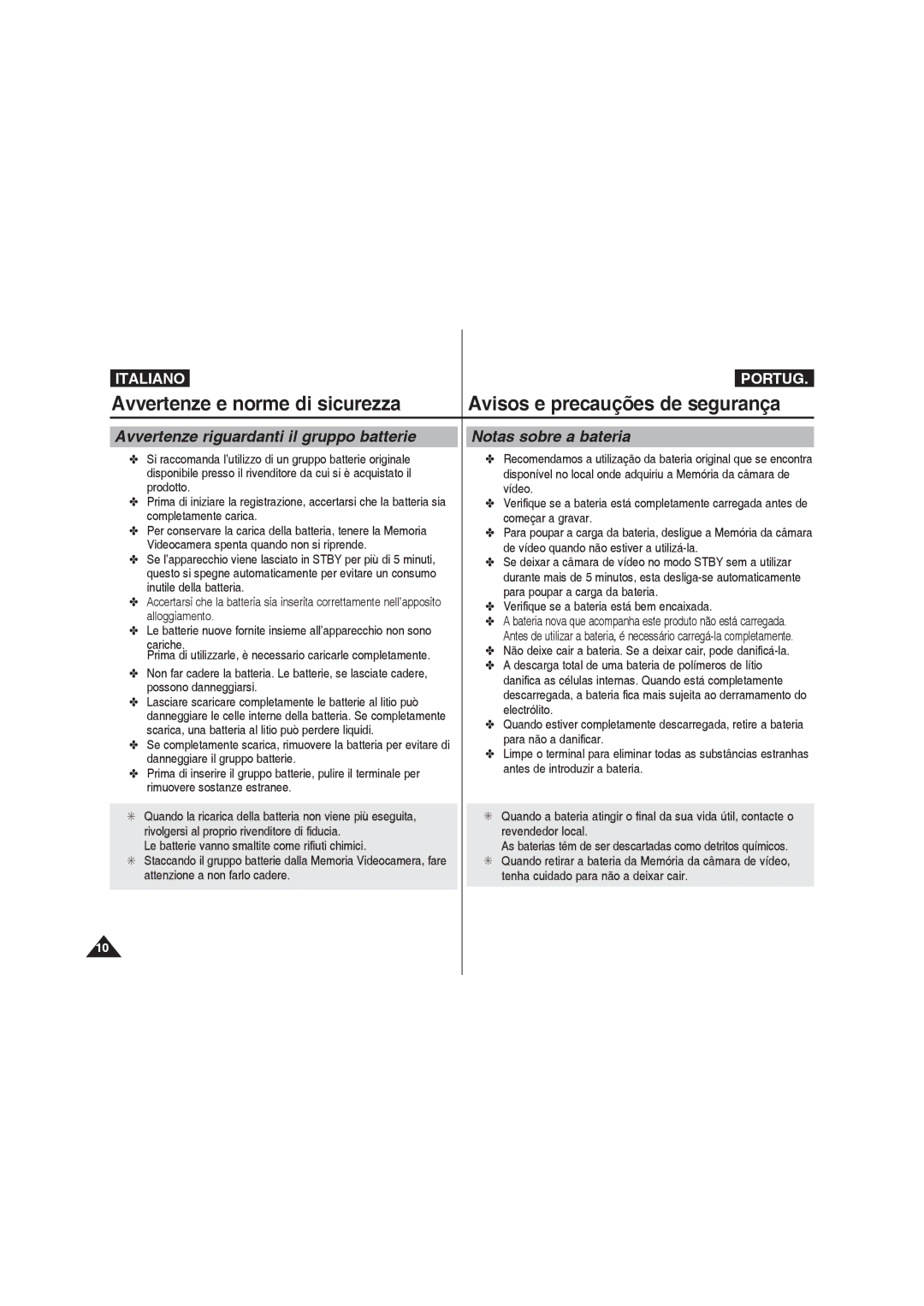 Samsung VP-MM12S/XET, VP-MM11S/XET, VP-MM12BL/XET manual Italiano Portug 