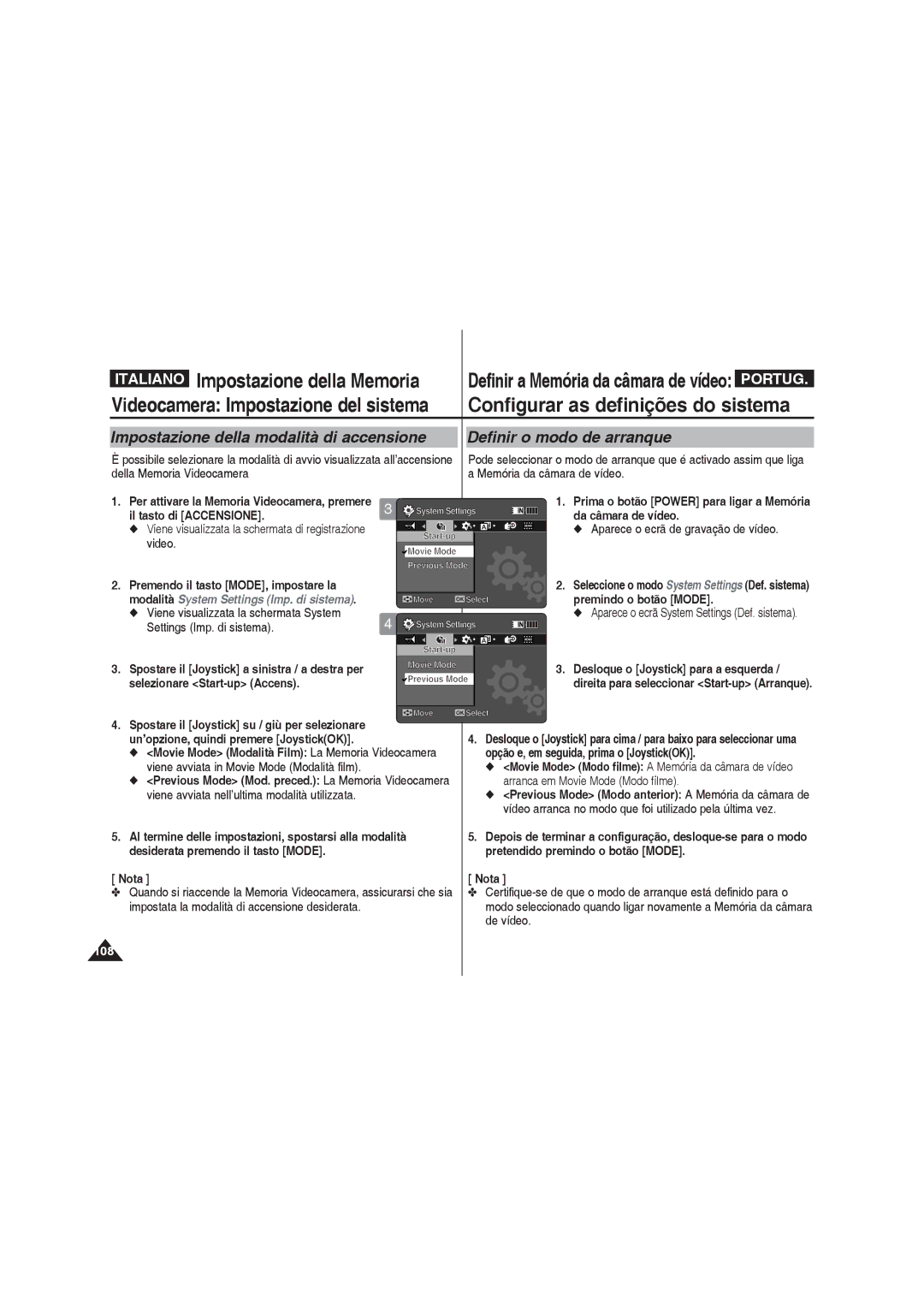 Samsung VP-MM11S/XET, VP-MM12S/XET, VP-MM12BL/XET manual Opção e, em seguida, prima o JoystickOK 