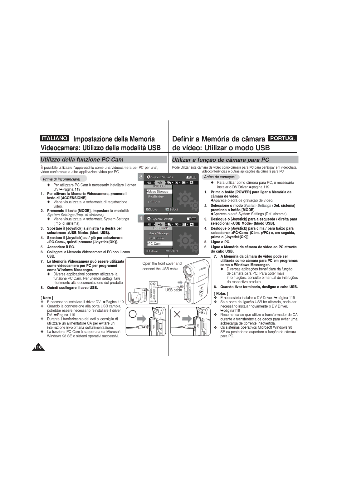 Samsung VP-MM12BL/XET, VP-MM11S/XET, VP-MM12S/XET manual De vídeo Utilizar o modo USB 