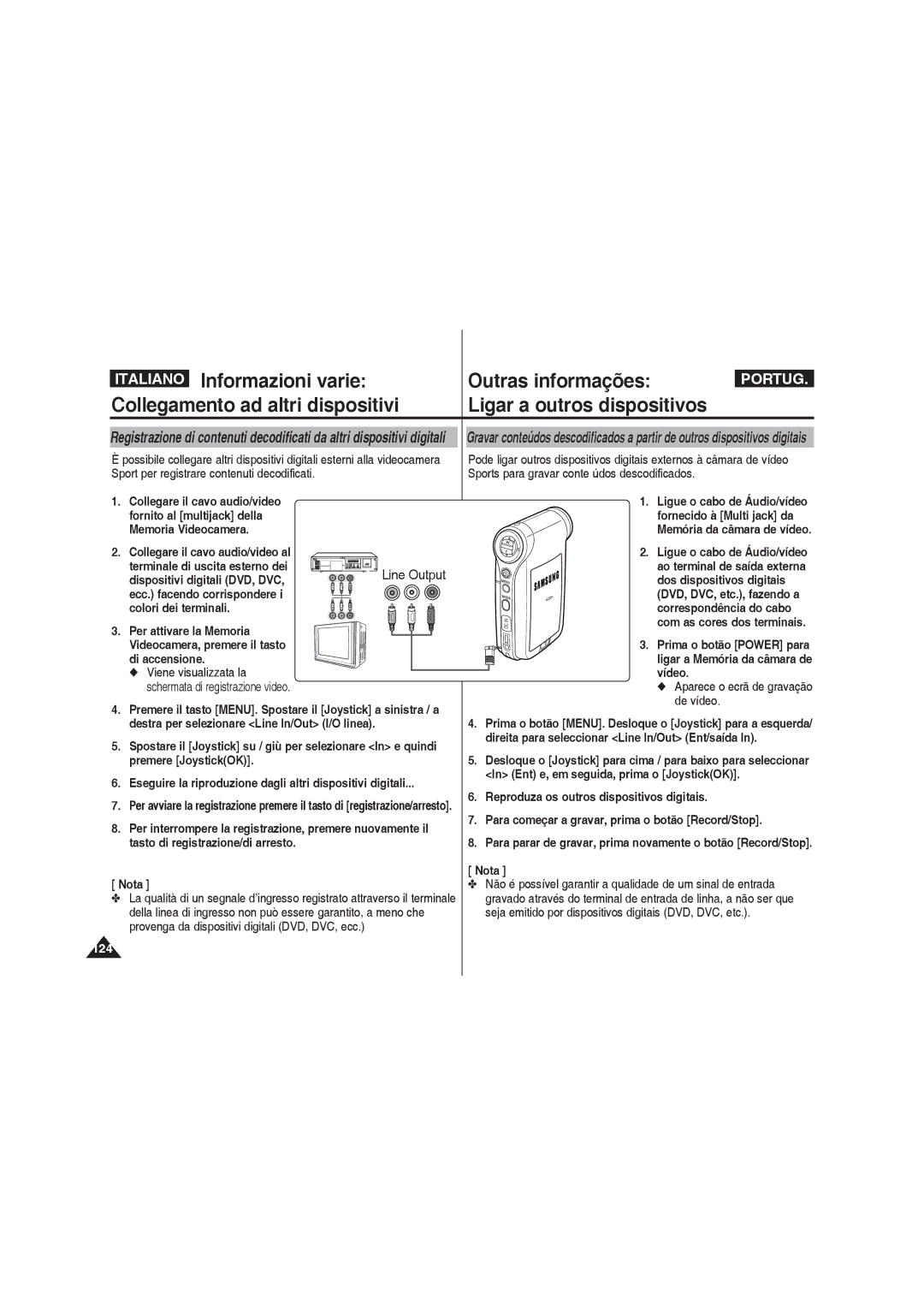 Samsung VP-MM12S/XET, VP-MM11S/XET, VP-MM12BL/XET manual De vídeo, Seja emitido por dispositivos digitais DVD, DVC, etc 