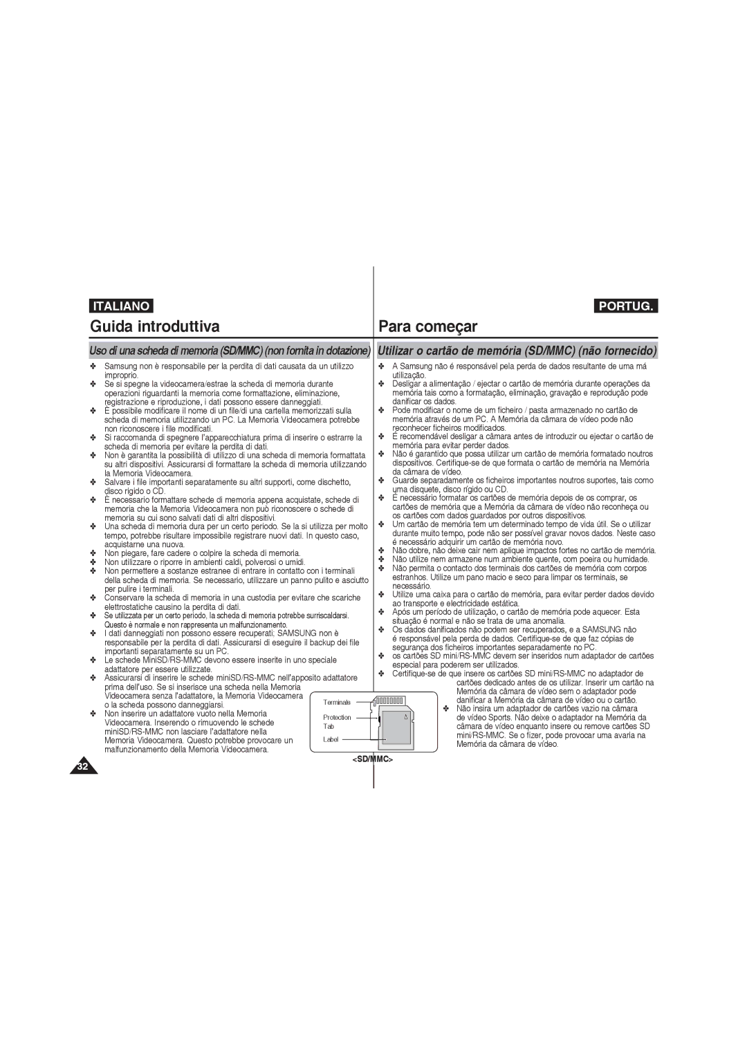 Samsung VP-MM12BL/XET, VP-MM11S/XET, VP-MM12S/XET manual Guida introduttiva 