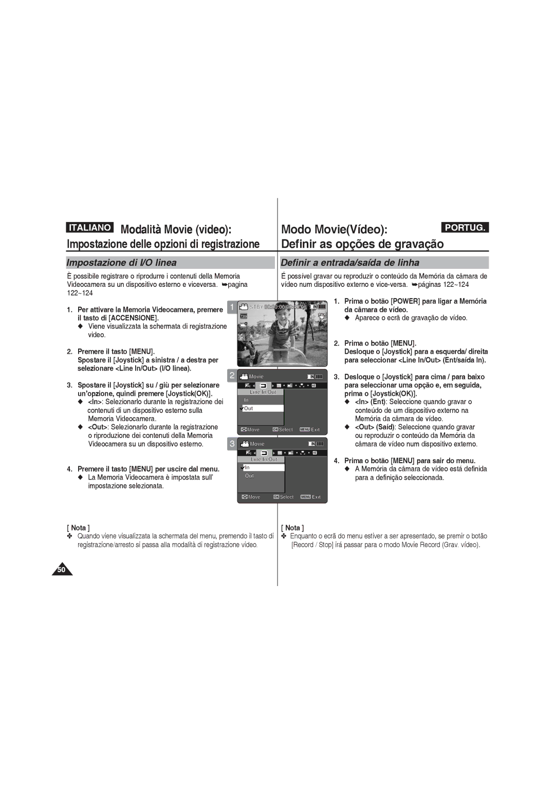 Samsung VP-MM12BL/XET, VP-MM11S/XET, VP-MM12S/XET manual Impostazione di I/O linea Definir a entrada/saída de linha 