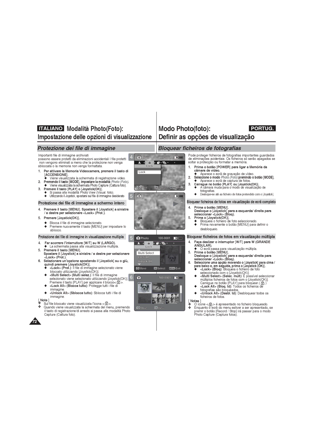 Samsung VP-MM11S/XET, VP-MM12S/XET, VP-MM12BL/XET manual Protezione dei file di immagine a schermo intero, Premere JoystickOK 