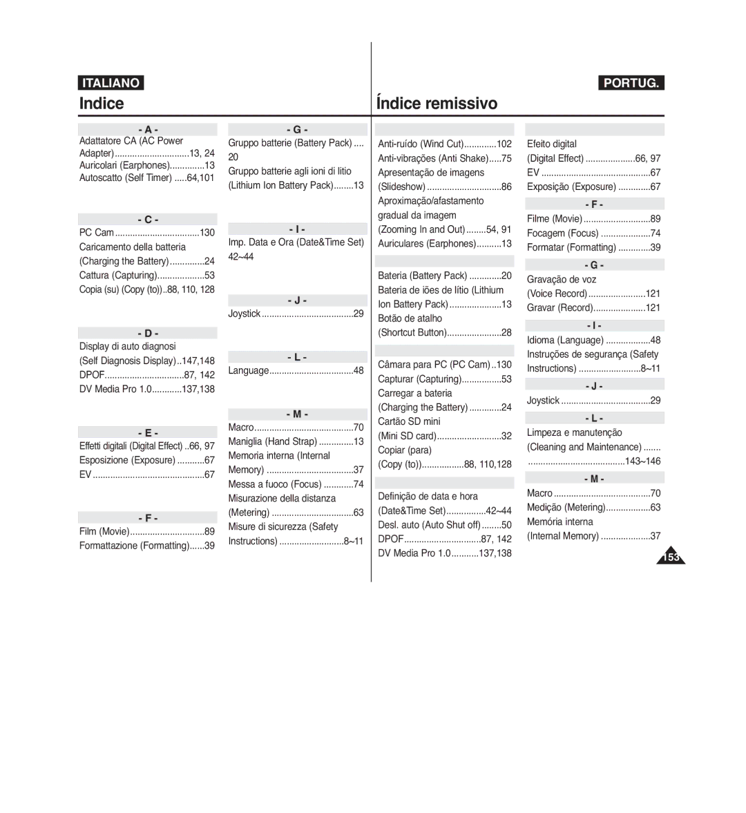 Samsung VP-MM11S/XET, VP-MM12S/XET, VP-MM12BL/XET manual Índice remissivo 