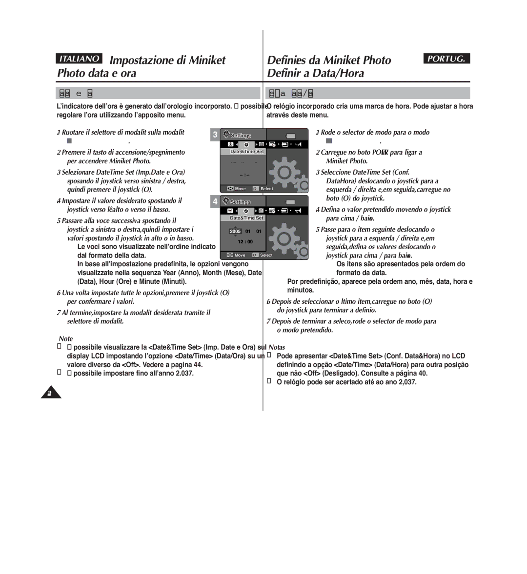 Samsung VP-MM11S/XET, VP-MM12S/XET, VP-MM12BL/XET manual Photo data e ora Definir a Data/Hora, Data e ora Definir a Data/Hora 